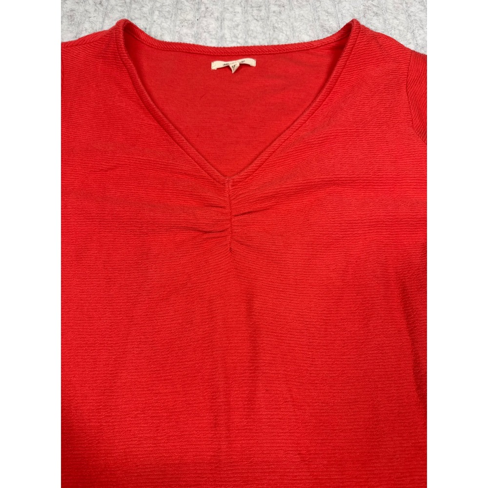 Madewell Red Textured V-Neck Cinched Short‎ Sleeve Cotton Top XXL CKP454786519